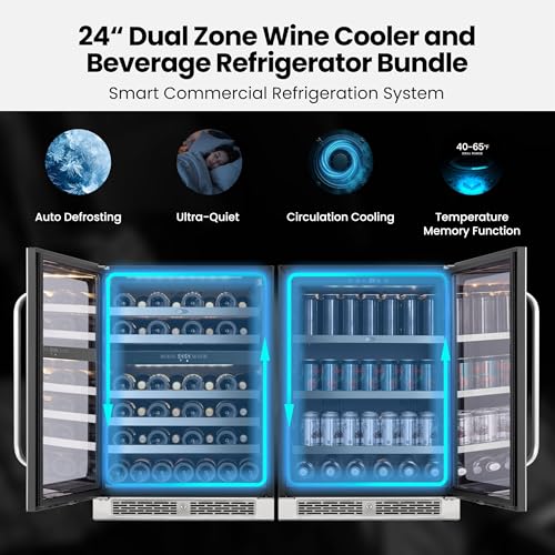 Image of Whynter 46 Bottles Wine Cooler & 140 Cans Beverage Refrigerator, 48 Inch Wine Fridge Dual Zone, 40-65F Wine Refrigerator, Built-in or Freestanding for Home Bar Kitchen Office