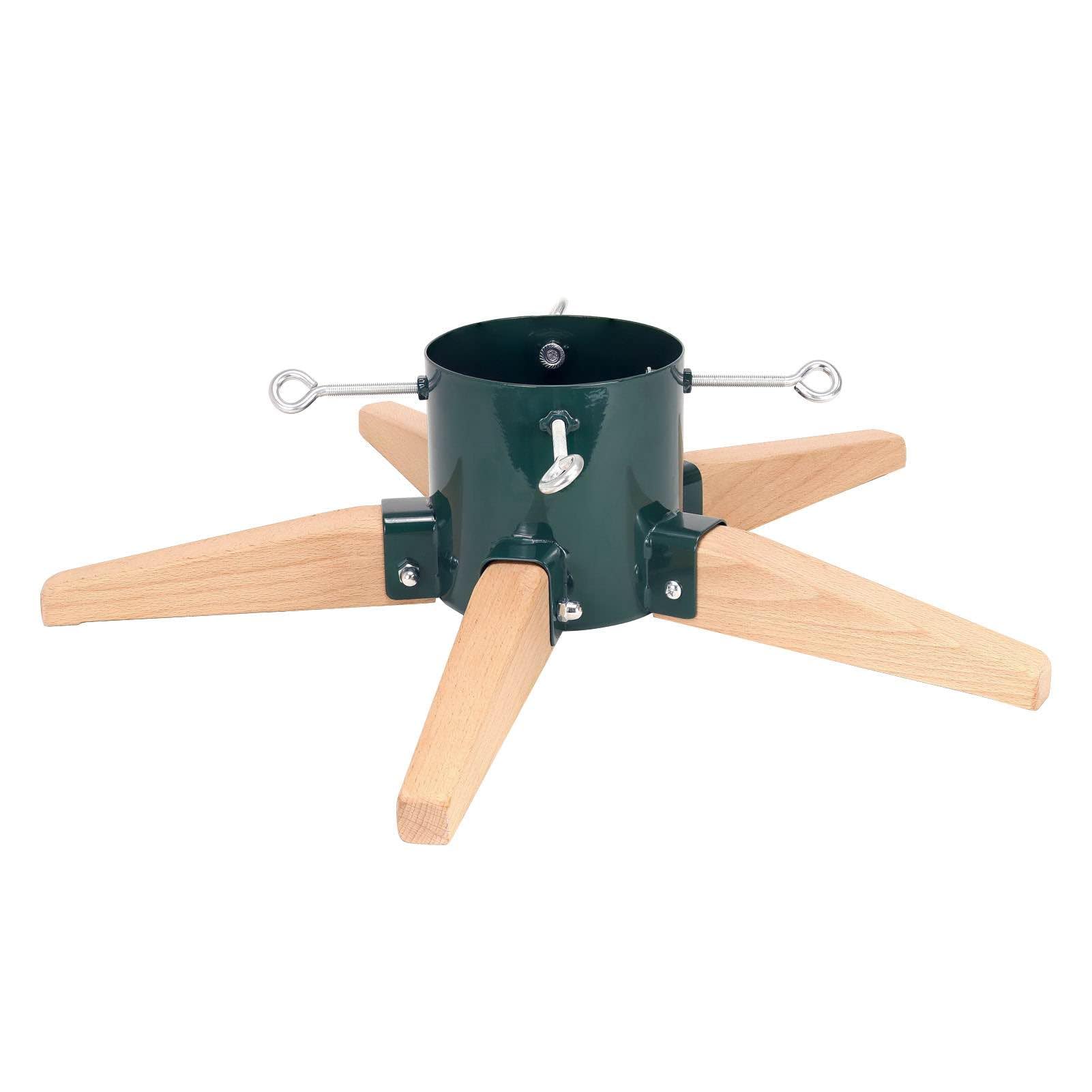 HarcoHome Soporte para árbol de Navidad de 5 patas de metal y madera de haya para árbol vivo, soporte de estrella para árbol de Navidad con pincho para árbol fresco de 8.5 pies, base de árbol para