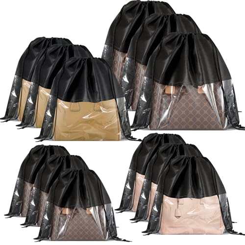12-PCS-Dust-Bags-for-Handbags-Purses-Storage-Bags-Black-4-Size 12 PCS Dust Bags for Handbags, Purses Storage Bags, Black, 4 Size - Image 1