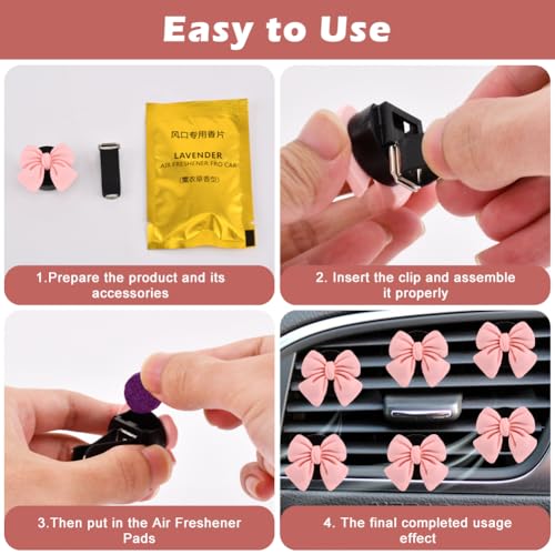 Image of 6 Pcs Car Air Vent Clips,Cute Car Vent Clips,Pink Bow Car Air Freshener,Cute Auto Outlet Air Conditioning Clip,Car Air Conditioning Outlet Clip Decorative