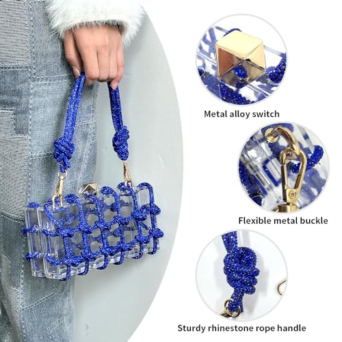 Image of Acrylic Clear Clutch with Rhinestone Evening Bags for Women Glittering Rope, Perfect for Party Prom Club Darkblue