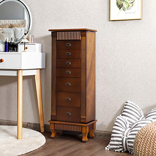 Giantex Standing Jewelry Armoire Storage Chest with 7 Drawers
