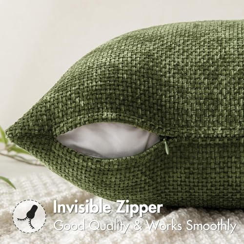 Image of MIULEE Decorative Couch Throw Pillow Covers 20x20 Inch Olive 2 Pack | Modern Boho Accent, Soft Chenille Pillow Covers, Farmhouse Cushion Cases for Home Decor Bed Sofa Living Room