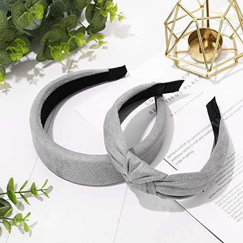 Whaline 6 Pack Knotted Headbands For Women Suede Headbands No Slip Wide Top Cross Knot Hair Bands Elastic Black Grey Pink Head Band Wrap Hair Accessories For Girl Women All Hairstyles (2 Designs) #TOP2