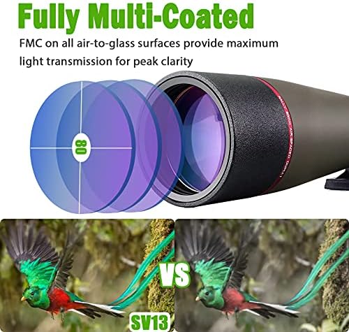 Svbony SV13 20-60x80 Spotting Scope with Smartphone Adapter, Waterproof Porro Prism FMC Optics Angled Telescope Spotting Scopes for Birdwatching, Target Shooting