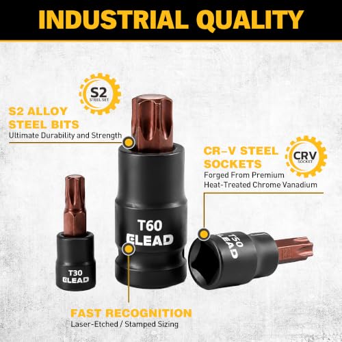Image of 31-Piece Torx Bit Socket Set: Premium CR-V & S2 Alloy Steel, Star T8-T70 & E-Torx E4-E24, High Torque Laser Marked for Automotive Mechanic