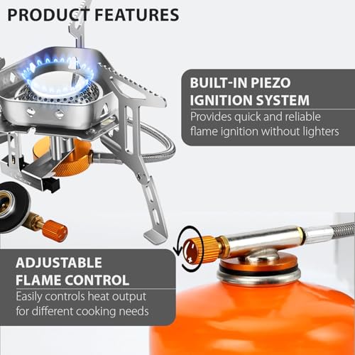 Image of HACER Camping Gas Stove with Piezo Ignition & Storage Box Portable Stainless Steel Outdoor Cooking Folding Burner for BBQ HikingTrekking Traveling and Emergency Use (Without Cylinder)