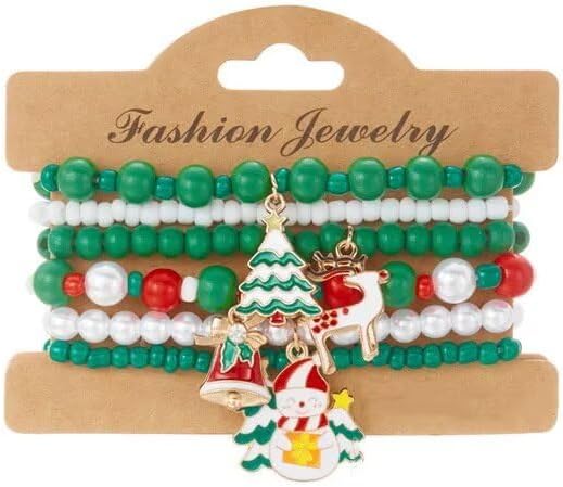 Blue Drop Christmas Bracelets for Women Elk Santa Claus Snowflake Christmas Tree Bell Beaded Stackable Bracelets Xmas Party Jewelry Gifts - Image 2