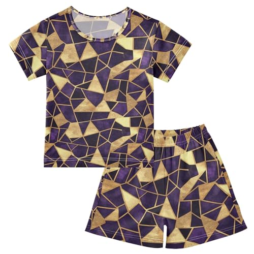 ALAZA Gold Stone Pajamas Set Short Sleeve Cotton Sleepwear Summer Pjs 2 Piece 5-14Y