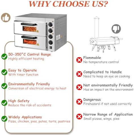 16" Indoor Double Decker Countertop Oven,Electric Pizza Oven,with 60-Minute Timer and 3 Heat Tubes, for Home and Restaurant