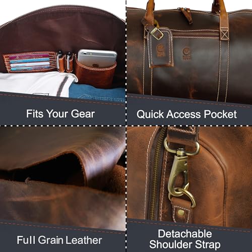 24" Leather Duffle Bag for Men and Women, Full Grain Leather Travel Overnight Weekender Sports Gym Carry On Duffel Bag by Rustic Town (Antique Brown)3