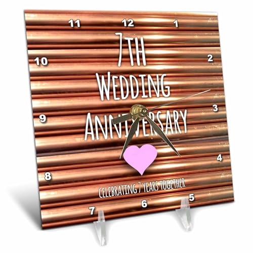 3dRose dc_154436_1 7Th Wedding Copper Celebrating 7 Years Together Seventh Anniversaries Seven Desk Clock, 6 by 6-Inch