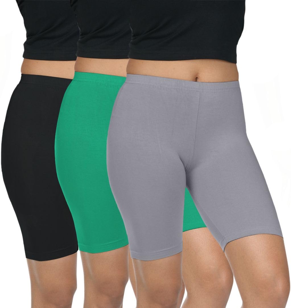 fly birds Pack of 3 Women Viscose Blend Solid Shorts (Black/Chilly Green)-picture-40