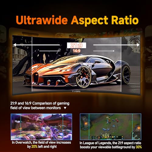 Image of 34 inch UWQHD 240Hz Curved Gaming Monitor,0.5ms FreeSync,95% DCI-P3,PIP /PBP | HDMI 2.1 DP 1.4 VESA 1500R Wrap-Around Depth 125% sRGB Factory Calibration Dual Stereo Speakers for gaming office