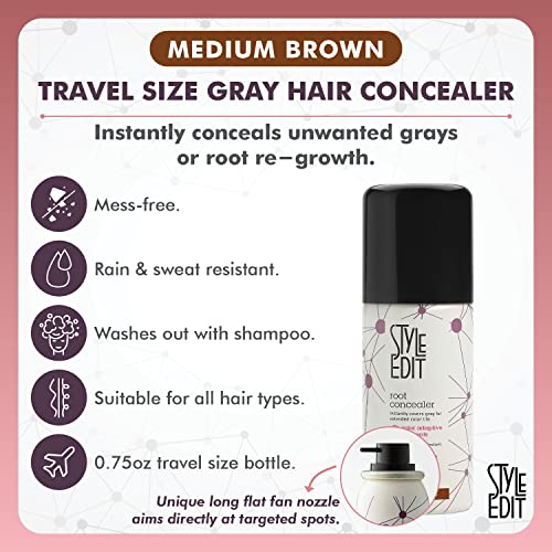 Root Touch Up Spray For Medium Brown Hair By Style Edit | Cover Up Hair Color Spray For Gray Hair Coverage | Root Concealer For Medium Brown Hair | Temporary Medium Brown Hair Dye Spray | 0.75 Oz. Travel Size Spray #TOP1