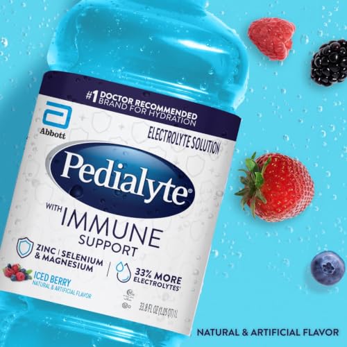 Image of Pedialyte with Immune Support Electrolyte Solution, Hydration Drink with Zinc, Selenium, and Magnesium, Iced Berry, 1 Liter, Pack of 4