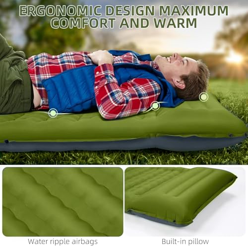 Image of FNARMW Camping Sleeping Pad, Extra Thick 5 Inch Camping Mat with Pillow Built-in Foot Pump Inflatable Sleeping Pads Compact for Camping Backpacking Hiking Traveling Tent(Military Yellow)