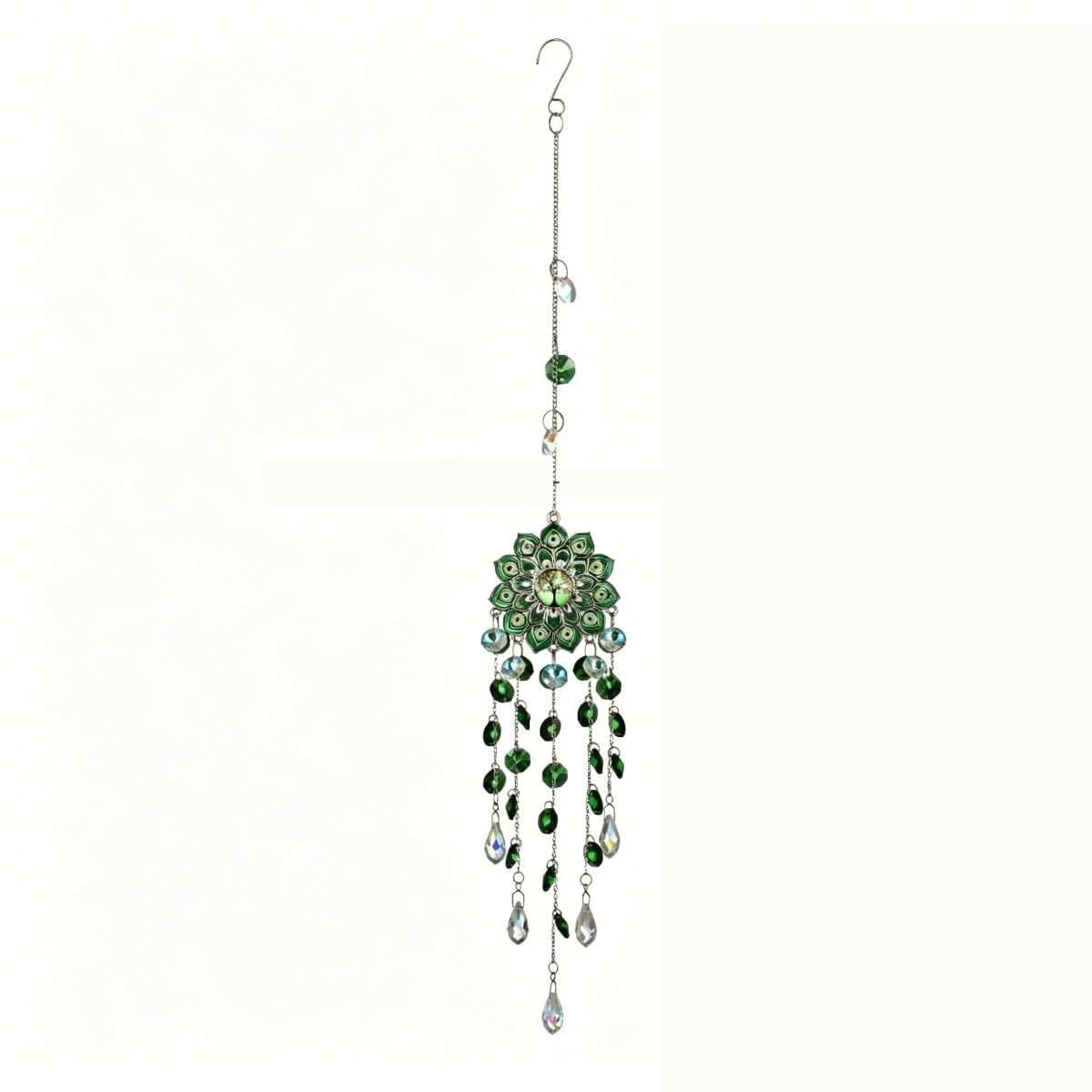 Crystal Prism Spiral Wind Spinner, Mandala Flower Crystal Suncatcher, Colorful Prism Hanging Ornaments, Rainbow Light Catcher for Window Home Garden Decor (green)