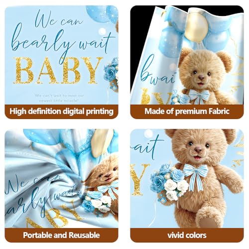 Fondo Teddy Bear Azul para Baby Shower 8x6 pies miniatura 4