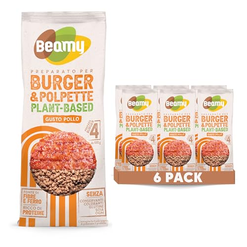 Beamy, Preparato per Burger e Polpette Plant-Based, Mix Vegetale Alternativo alla Carne, Senza Glutine e Conservanti, Gusto Pollo, 6x120 g