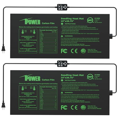 iPower 10"x20.75" -2 Pack Seedling Heat Mat with Built-in Temperature Controller, Waterproof Plant Heating Pad, for Germination, Breeding, Brewing
