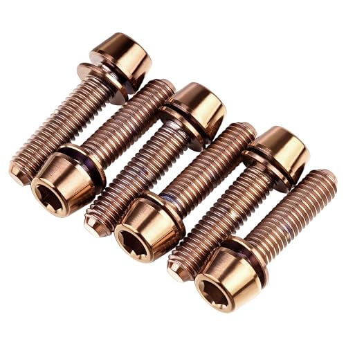 Image of Titanium Ti Allen Hex M5x16 18mm Tapered Head Bolt with Washer Screw for Bicycle Stem Parts Pack of 6 (Bronzed, M5x18mm)