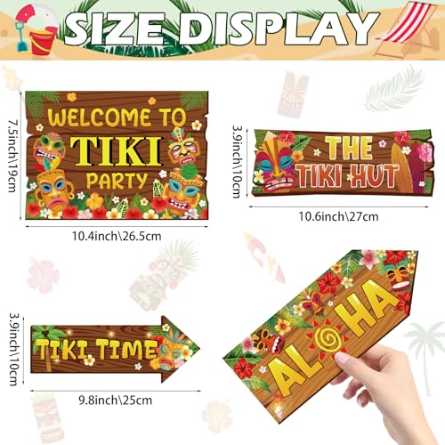Image of Hooqict 20 Pieces Hawaiian Luau Party Decorations Welcome to Tiki Party Directional Sign for Outdoor Summer Tropical Hawaiian Luau Tiki Birthday Party Decorations Supplies