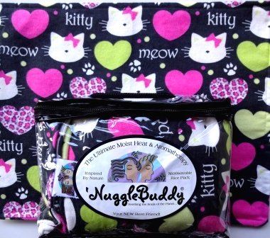 'NUGGLEBUDDY NEW! Microwavable Moist Heat & Aromatherapy Organic Rice Pack Cold Pack. DARLING MEOW FLANNEL for Cat Lovers. UNSCENTED. Great Gift Idea!