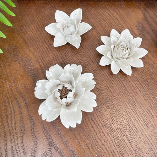 Image of Ceramic Flower Wall Art Decor, Artificial Flower Wall Sculpture,Handmade Ceramic Flowers for Home,Hallway,Living Room, Kitchen,Bathroom (Potted Color,Paeonia lactiflora, 3.54 inch)