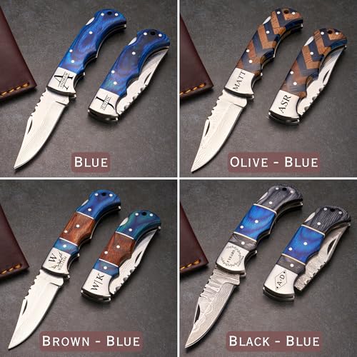 Image of Father's Day Gift for Him, Personalized Wooden Handle Folding Pocket Knife, Custom Gift for Husband, Boyfriend, Dad, Grandpa, Son, Groomsmen, Birthday, Anniversary, Wedding, Retirement Gifts for Men