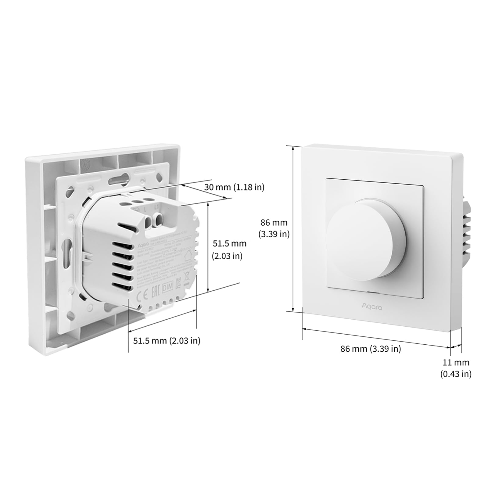 Aqara Dimmschalter H2 EU - Thread/Zigbee Protokoll, 2-in-1 Neutral, 1 Fach 1 Weg, 200 W, für Dimmbare LED/CFL/Glühlampen/Halogen/ELV-Lampen, Unterstützt Apple Home, Alexa, Google Home, Matter (Weiß)