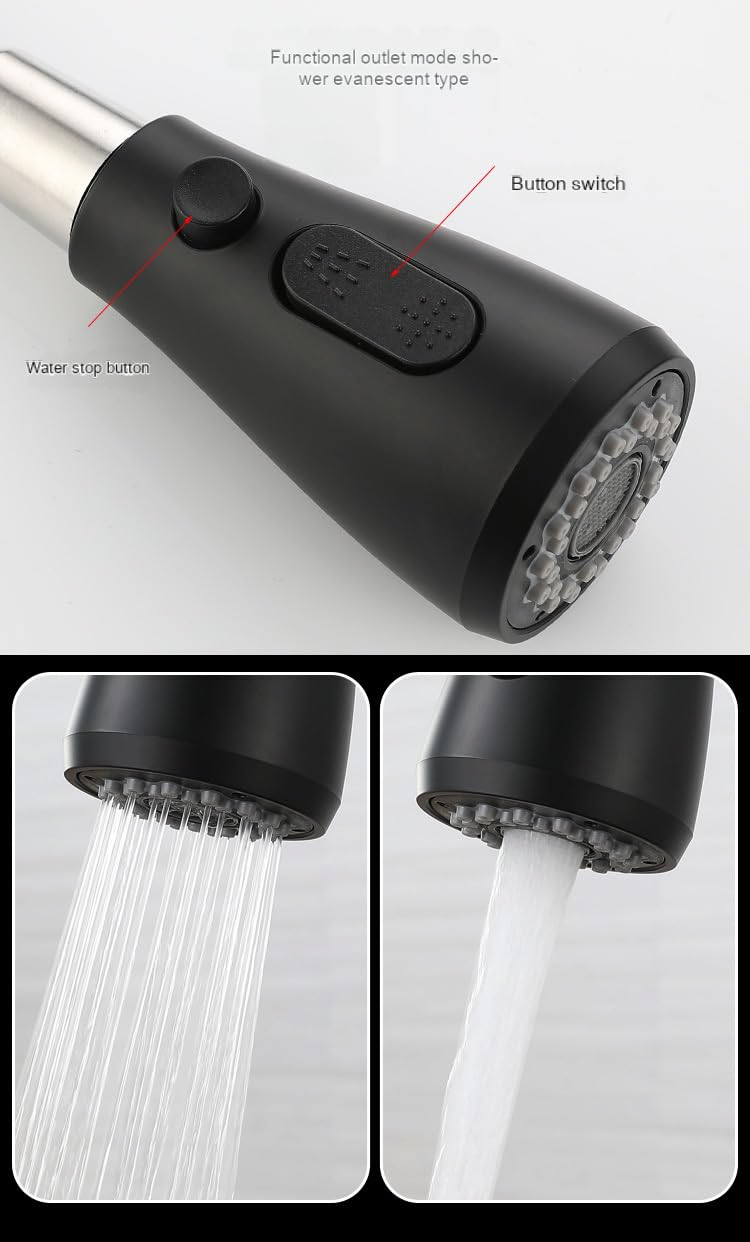 Grifos mezcladores de Cocina Grifo de Cocina extraíble Agua Caliente y fría Fregadero de Verduras y lavaplatos de Acero Inoxidable 304 Giratorio Negro