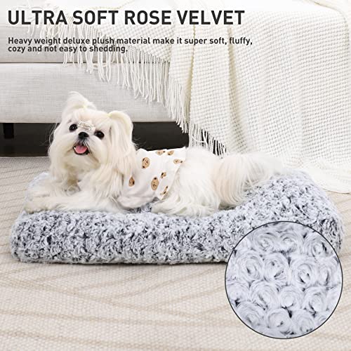 Image of KSIIA Washable Dog Bed Small Dog Crate Bed Deluxe Plush Mat 17 inchx12 inch Gray | Deluxe Plush Comfy Kennel Pad, Anti-Slip Bottom,Deep Sleeping Mat for Small Dogs,Machine Washable for Easy Cleaning