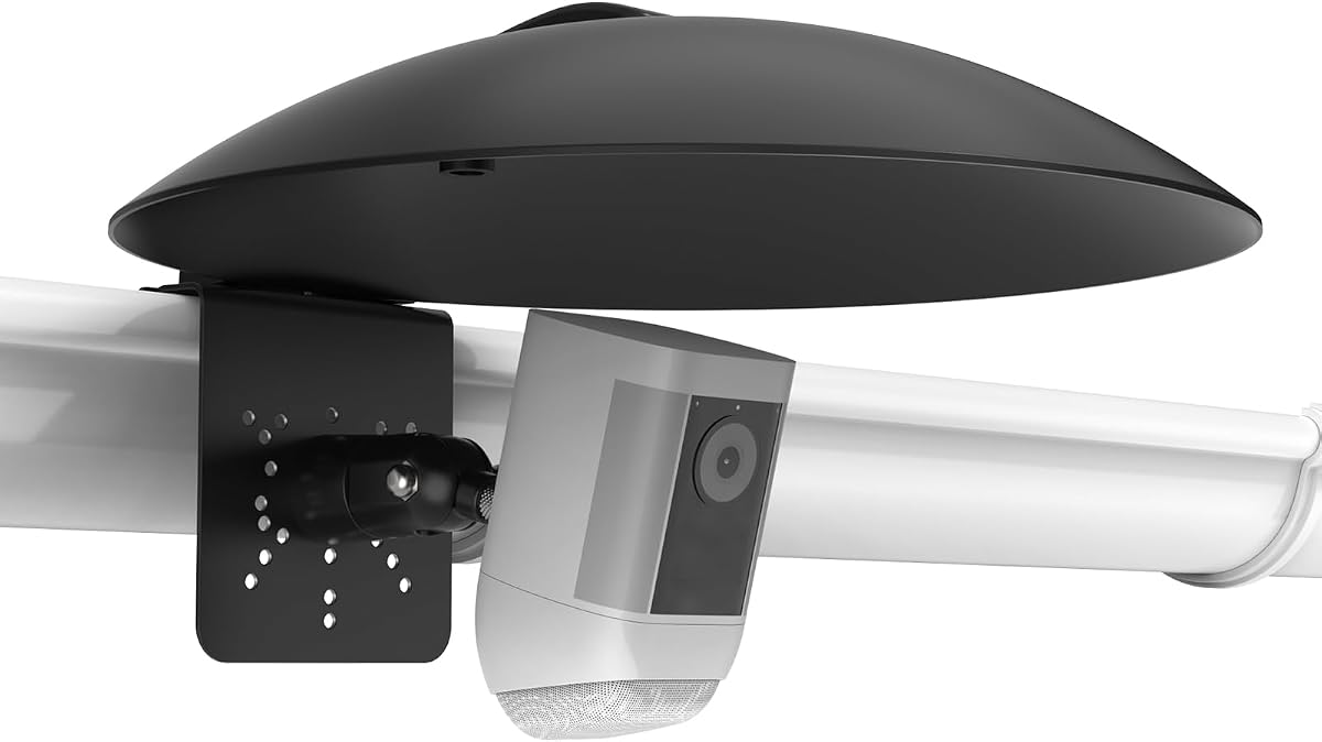 Cubierta protectora impermeable para exteriores con soporte de montaje para canalón, compatible con R-ing, Blink, eufy, Arlo, Wyze, TP-Link Tapo y todas las cámaras de seguridad con rosca de 1/4 pulgadas (negro)