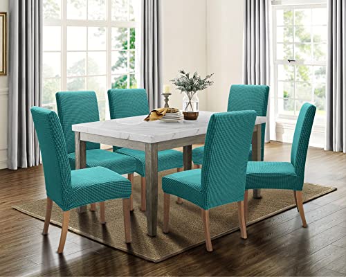 Springrico 6 Pack Dining Room Chair Covers With Seat Belt, Stretch Parsons Chair Slipcover Washable Kitchen Dining Chair Cover Removable Seat Protector Set Of 6, S1- Teal #TOP2