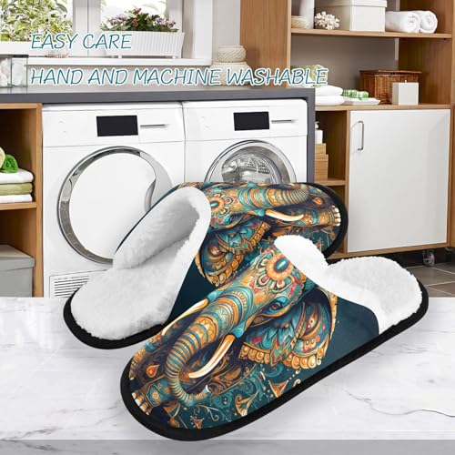 Green Retro Mandala Elephant Slippers For Women Men Soft Memory Foam Non-Slip Animal Winter Indoor House Shoes Travel Slipper3