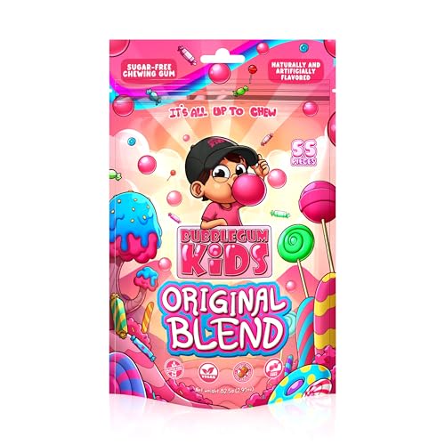 Bubblegum Kids Original Blend Chiclet Gum | Halloween Candy | Sugarless Gum | Parent Approved Candy Alternative | Vegan, Peanut Free, Low Calorie Chewing Gum for Kids & Adults | 1 Pack