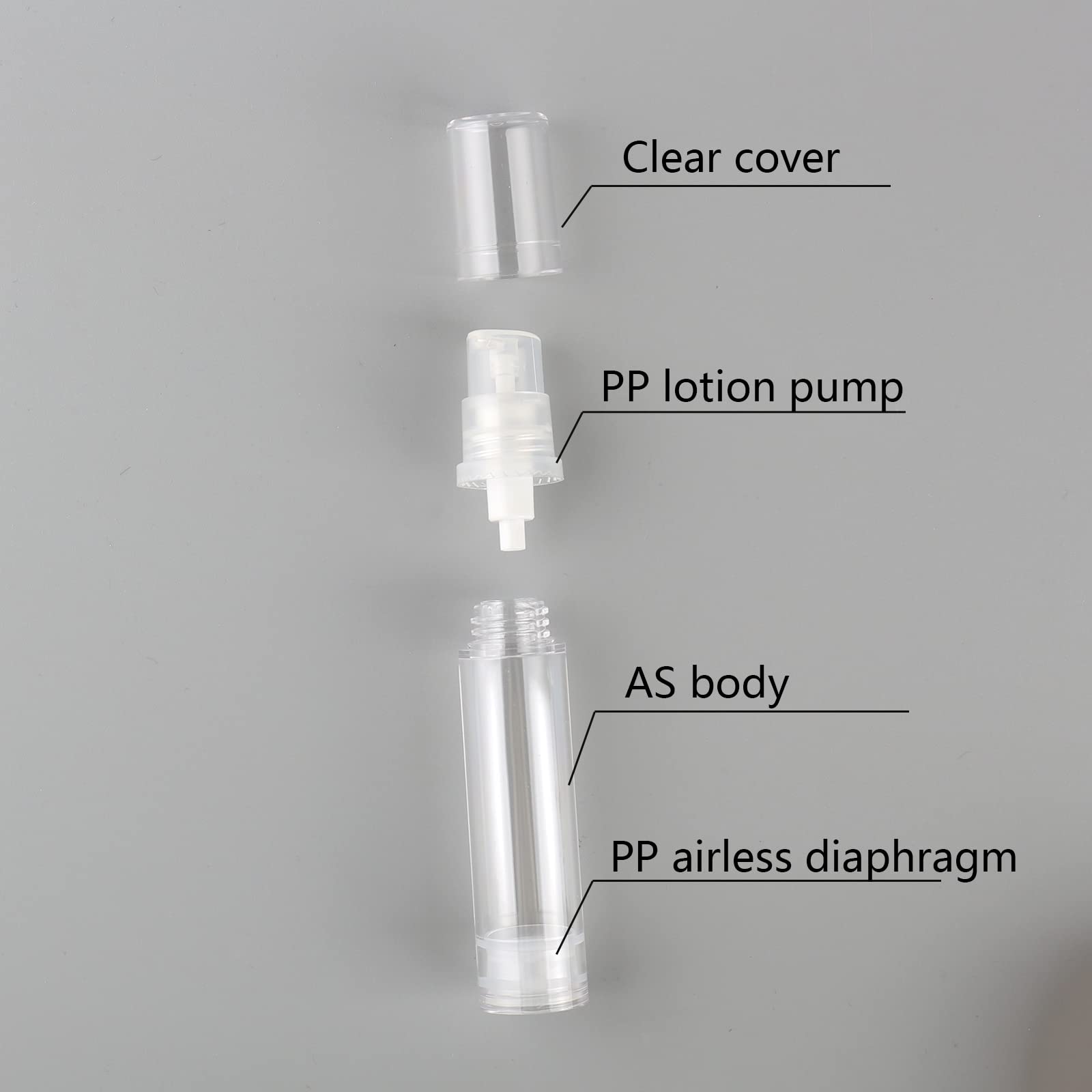 100 Pièce Petit 10ml Flacons Pompes à Lotion Airless de 10 ML Transparent avec Pompe Transparent, Vide Récipient Cosmétique Bouteille de Crème - Aucun Tube REQUIS - Rechargeable