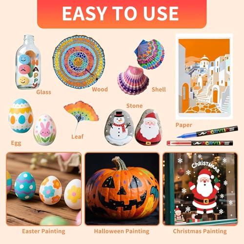 Image of 24 Color Acrylic Paint Marker Pens Waterproof Art Paint Pens for Rock Painting, Wood, Glass, Ceramic, Canvas, Scrapbooking & DIY Crafts, Medium, Multicolor