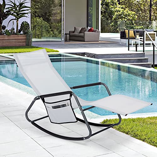 Mansion Home Lounge Chair, Outdoor Chaise Lounge With Side Pocket For Patio, Lawn, Pool, Outdoor Lounge Chairs, Light Grey #TOP1