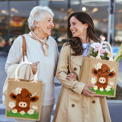 Image of PUNICA Punch Needle Kits for Beginners with Highland Cow Pattern - Burlap Tote Bag for Adults & Kids, DIY Embroidery Starter Kit | Easy Craft Gifts (9x6.5x8.5 Inch)