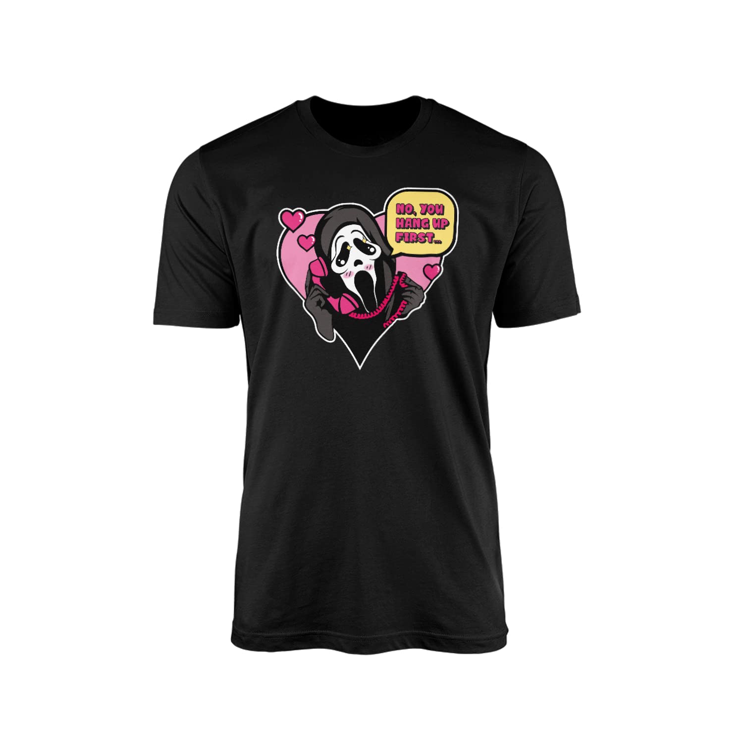 WillowGiftsNo You Hang Up First T-Shirt Top Funny Slasher Thriller Horror Scary Woodsboro High School Ghostface Ghost Mask Creepy 90's Movie Cinema Film Gift Present