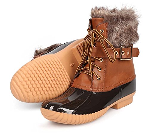 Nature Breeze Duck-01 Women's Chic Lace Up Buckled Duck Waterproof Snow Boots,Tan,6.5 - Thumbnail 3