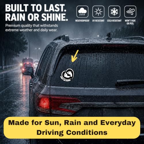Image of TOTOMO Baby on Board Sticker for Car - Window Decal, Bumper Sign for New Parents, Durable Waterproof Safety Warning Sign for SUV Truck Minivan - Footprint Heart, 2 Pack