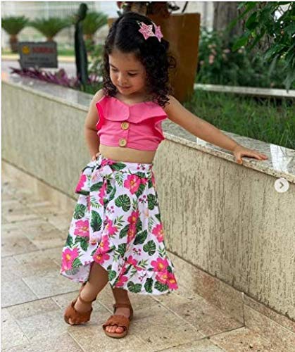 Sdghg LZM-B-WODVGOY2KA1 Toddler Kid Baby Girl Summer Outfits Sleeveless Crop Top + Irregular Floral Print Skirt 2Pc Casual Clothes Set thumb #1