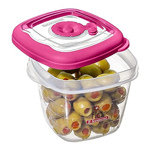 Pote Quadrado Plástico, 450ml, Transparente/Rosa, Sanremo
