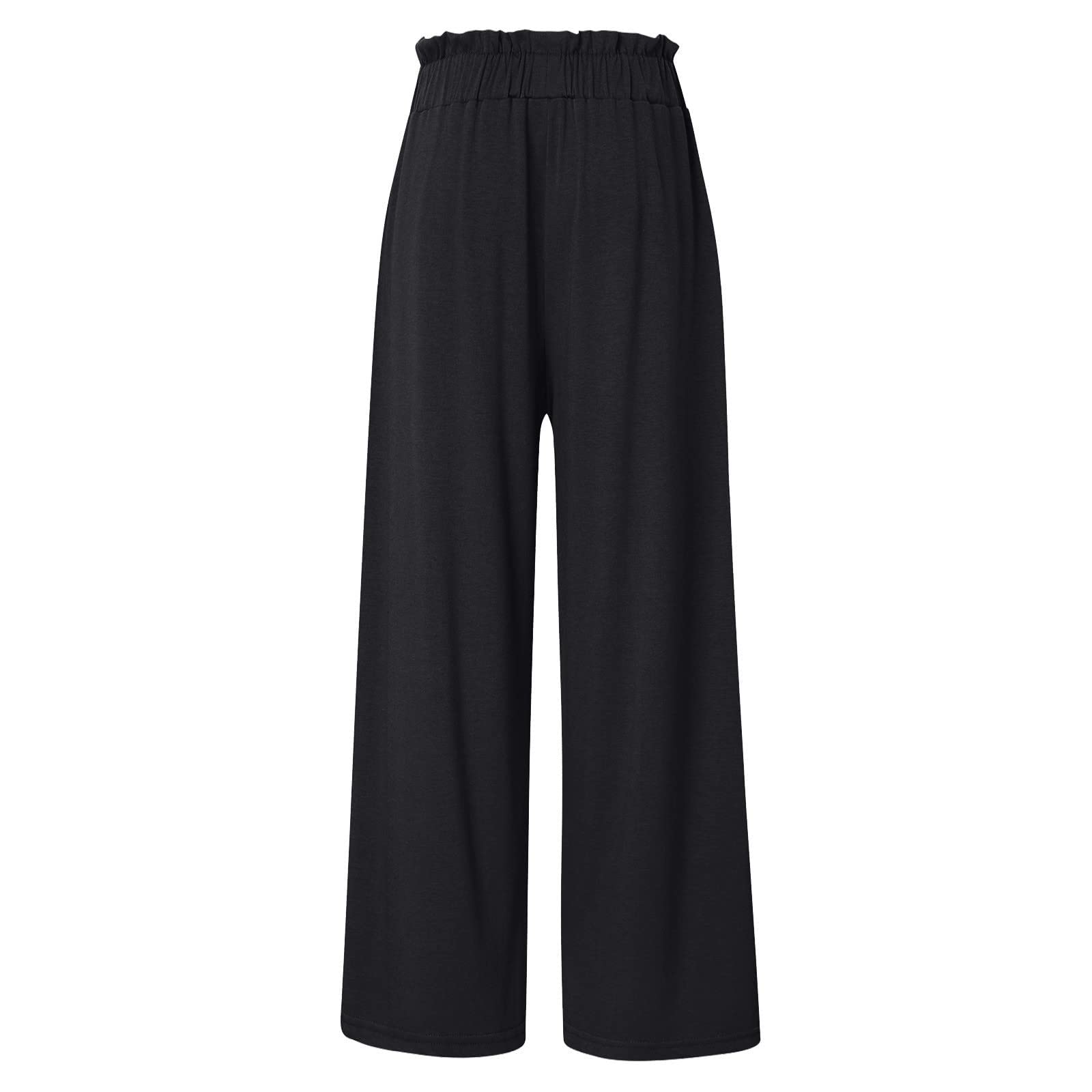 Pyjama pour femme - Pantalon court à manches longues - Pantalon à jambes larges - Taille haute - Ceinture nouée - Pantalon palazzo - Baggy - Pantalon de plage fluide - Été - Décontracté - Avec vélo