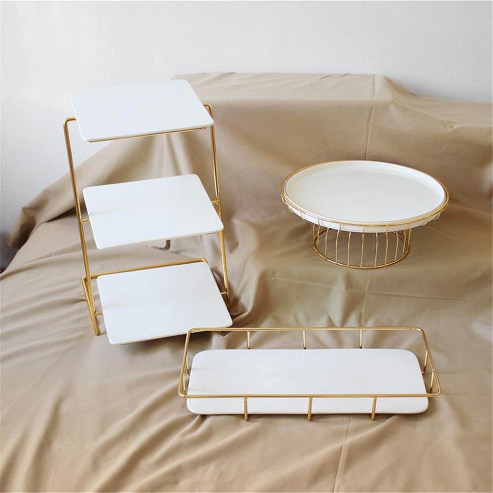 Soporte de cerámica para Tartas, de Tres Niveles, para postres, Ideal para cumpleaños, Bodas, Fiestas, Pasteles, Comida y postres de Frutas (Blanco, Talla única)