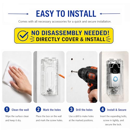 Image of Outdoor Anti-Theft Doorbell Lock Box for Ring, Clear Acrylic Slip-On Cover