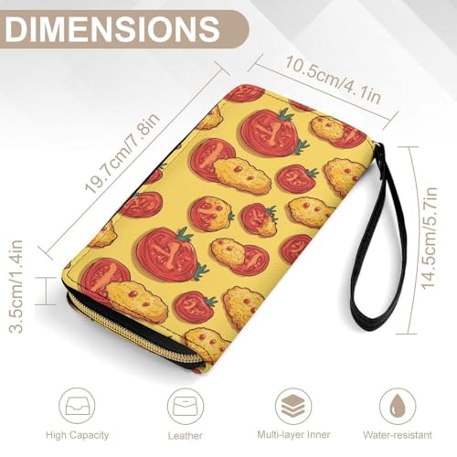 Funny Chicken Nuggets Leather Wallets for Women Large Capacity Zip Pocket Wallet with Cord2